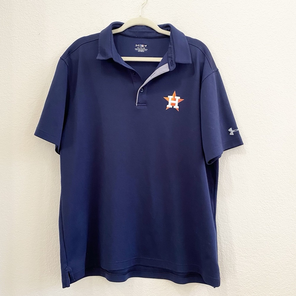 Houston Astros Men's Polo Shirt Under‎ Armour Size XL Blue Iron On Logo